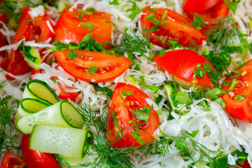 Served tasty vegeterian heahy food close up view.