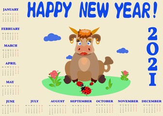 Calendar for 2021 with a sitting bull on the lawn.