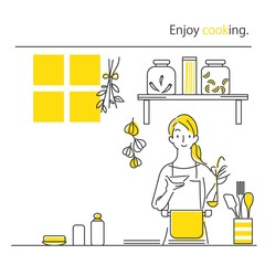 シンプルでお洒落な手描きの線画イラスト 料理をする男女 黄色 グレー 2色 Wall Mural Fumipokkur シンプルでお洒落な手描きの線画イラスト 料理をする男女 黄色 グレー 2色 Wall Mural Fumipokkur