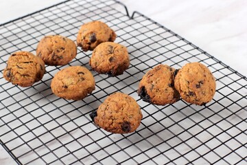 Fresh Baked Chocolate Chips Cookies on Wire Rack
