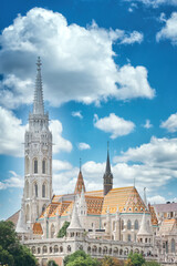 Fototapeta na wymiar Fisherman's Bastion With Blue Sky And Clouds, Budapest, Hungary