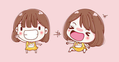 Happy girl laugh and character design.
