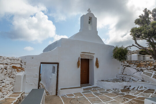 View of the small Church of Panagia Paleokastritsa , Ios Island, Greece.
