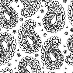 Fototapeta premium Floral Boteh seamless pattern. Black on transparent vector backdrop