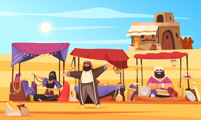 Arabic Marketplace Cartoon Background