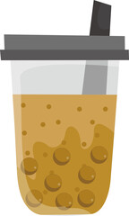 illustration of a glass of chocolate flavored Boba drink, latte, cappuccino, coffee