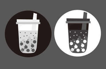 boba drink vector illustration in black and white icon