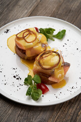 Eggs Benedict with smoked salmon, poached eggs