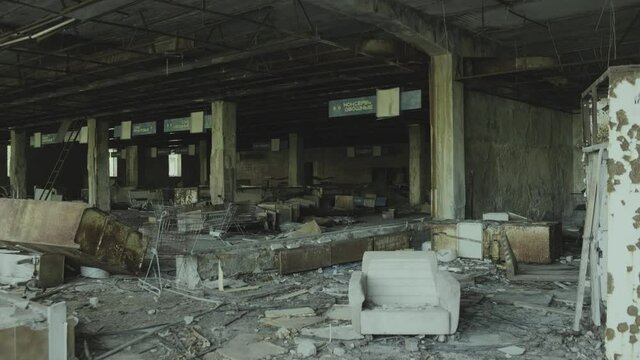 Interior of a derelict supermarket in Pripyat