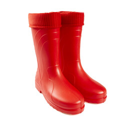 red rubber boots isolated on white