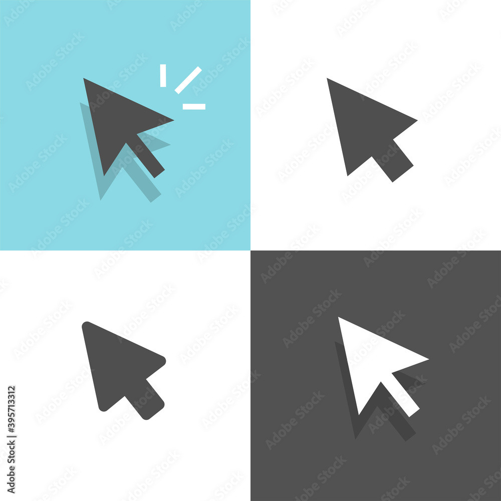 Poster mouse pointer arrow click vector icon set, clicking cursor white and black color illustration