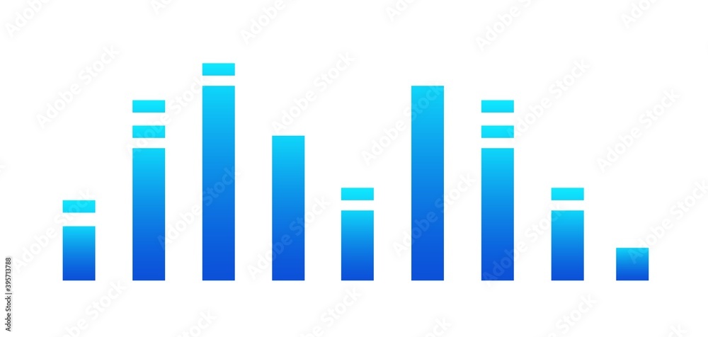 Wall mural graphic of amplitude or audio range effect. chart of sound wave isolated on white background. colorf