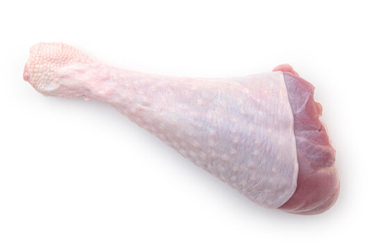 Raw turkey leg, drumsticks isolated on white, top view