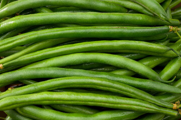 green beans background. Top view. Close Up.