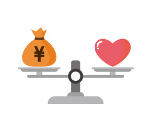 お金と天秤のベクターイラスト　コイン　ゴールド