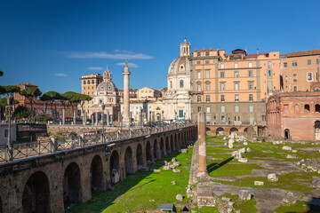 Fototapeta na wymiar Ruins of the Trajan Forum in Rome, Italy