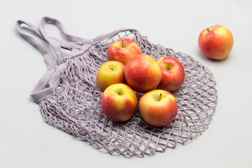 Cotton String Mesh Bag and  red apples