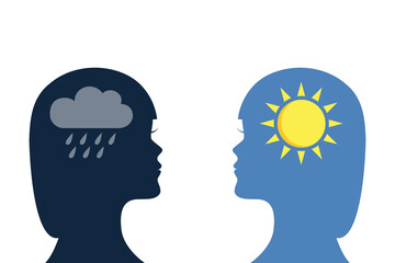 mental health concept woman with rain and sun symbol silhouette vector illustration EPS10