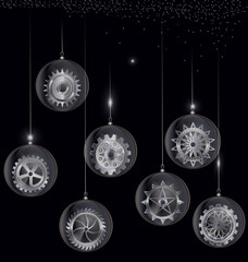vector black and white Christmas balls with gear