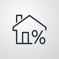 Concepto Real Estate. Logotipo casa con símbolo porcentaje con lineas en fondo gris © teracreonte