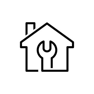 recommend clip art: Logotipo con herramienta llave en contorno de casa con lineas en color negro