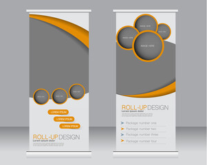 Roll up banner stand template. Abstract background for design,  business, education, advertisement.  Orange color. Vector  illustration.