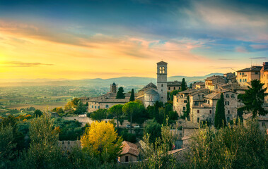 Assisi town at sunset. Perugia, Umbria, Italy.