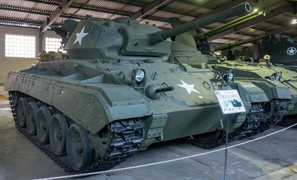 March 23, 2019 Moscow region, Russia.  American light tank of the Second world war M24 Chaffee in the Central Museum of armored weapons and equipment in Kubinka.