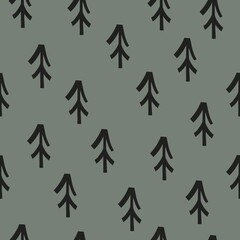 holiday  seamless pattern with cartoon trees on neutral background. Forest, simple flat vector. hand drawing. design for fabric, print, wrapper