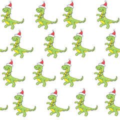 Christmas dinosaurs seamless pattern. Vector illustration