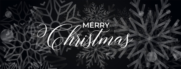 merry christmas black banner with snowflakes