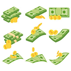 Huge packs of paper money. Flat vector illustration