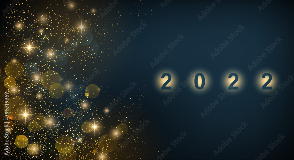 Poster 2022 New Year Abstract shiny color gold design element
