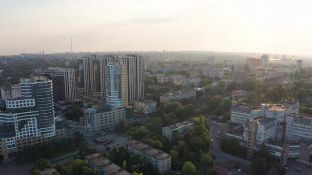 Aerial View of Dnipro City Center, Ukraine. Drone Video Filming