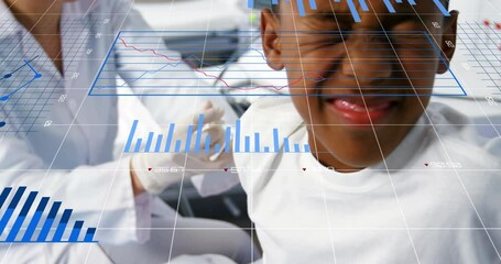 Statistical data processing against female doctor giving injection to boy - Powered by Adobe