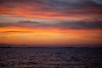 sunset in the Mediterranean sea view from the sea
