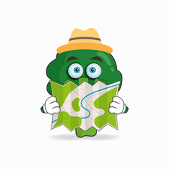 The Broccoli mascot character holds a map. vector illustration