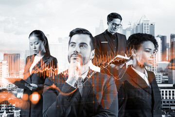 Group of business colleagues in suits as a part of multinational corporate team working on...
