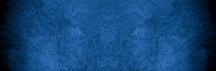 Old wall pattern texture cement blue dark abstract  blue color design are light with black gradient background.