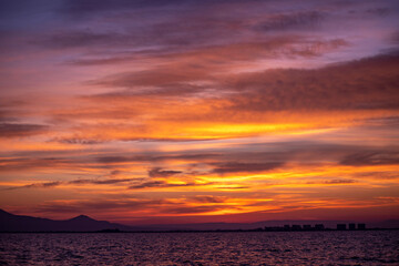 sunset in the Mediterranean sea view from the sea