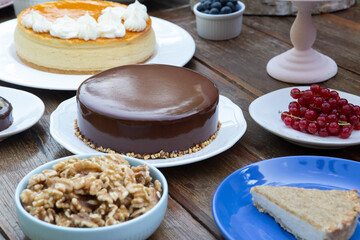 Delicious cake with three different kind of chocolate.