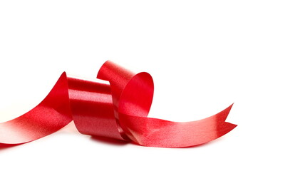 Red ribbon curl, decoration for celebrations isolated on white background