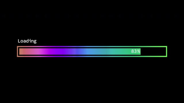 Looped gradient loading bar animation against black background. 