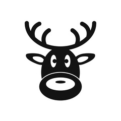 Flat reindeer icon Christmas card. Isolated on white background, black vector illustration. Christmas Design