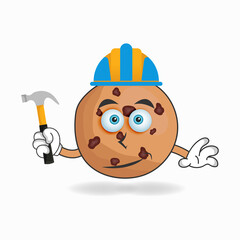 The Cookies mascot character becomes a builder. vector illustration