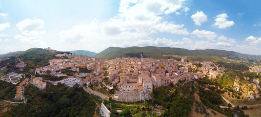 Panoramic aerial view of Narni (Terni, Umbria, Italy), medieval city with a rich history. Houses...