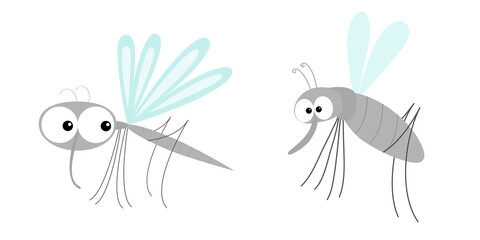 Mosquito icon set. Cute cartoon kawaii funny character. Insect collection. Baby illustration. Flat design. White background. Isolated.