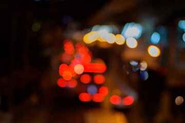 Bokeh from car lights in Bangkok, Thailand, Blurred background.