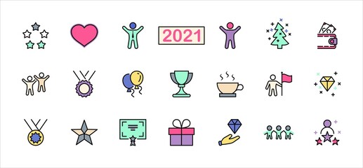 Set of Success Related Vector Line Icon. Contains such Icons as Cup, Ribbon, Star, Winner, Reward and more.Editable Stroke. 32x32 Pixel Perfect.