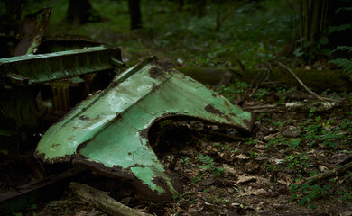 Rusty fender from a car in the forest